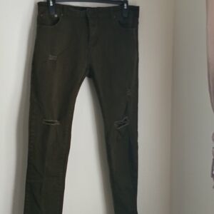 Spark Jeans Men 38 X 32 Green Distressed Casual Premium Denim USA Academia Pants